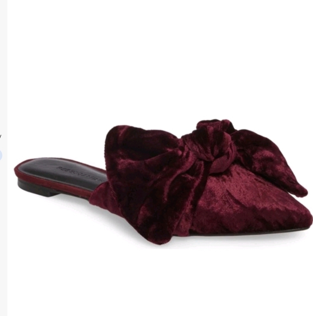 Rebecca Minkoff Alexis Bow Mule 8.5 Burgundy Crushed Velvet Slip On Flats Glam